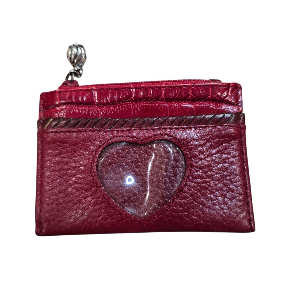 Brighton Red Leather Card Holder Wallet ID Case Coin Purse Heart Charm‎